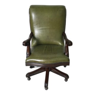 Maitland Smith Carved Swivel Leather Chair For Sale