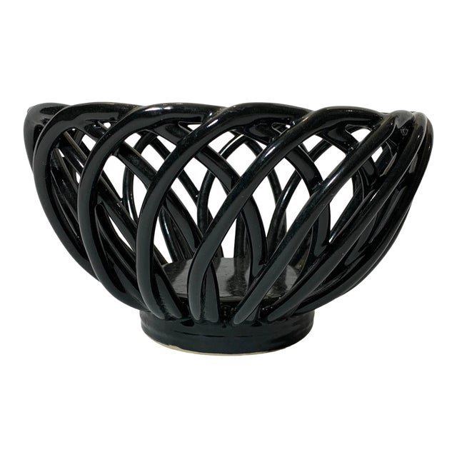Mackenzie Childs Black Ceramic Bread / Fruit Basket Chairish