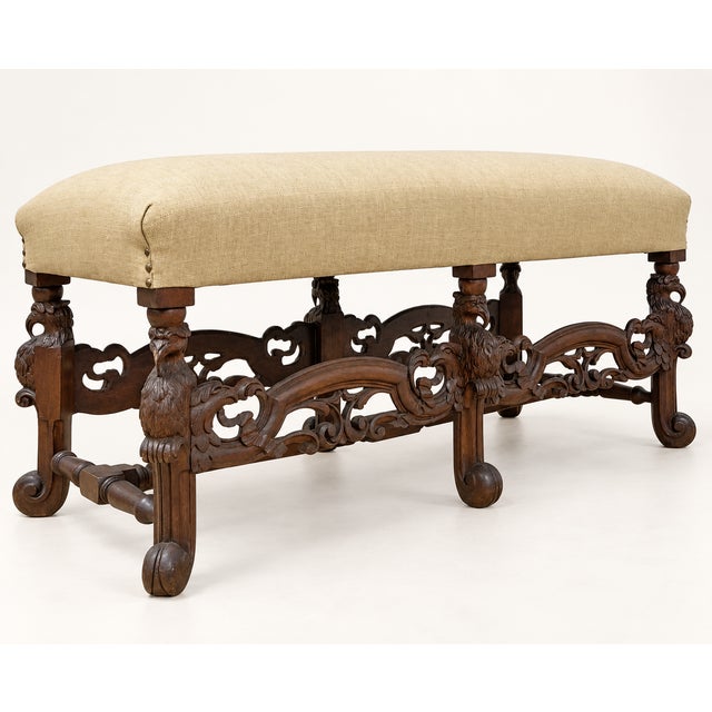 Early 20th-C. Neo-Classical Style Carved Mahogany Bench With Eagles For Sale - Image 4 of 7