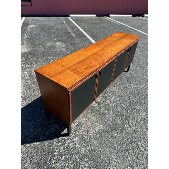 Founders Furniture Company 1960s Mid Century Founders Patterns 10 Black Leather and Walnut Credenza For Sale - Image 4 of 11