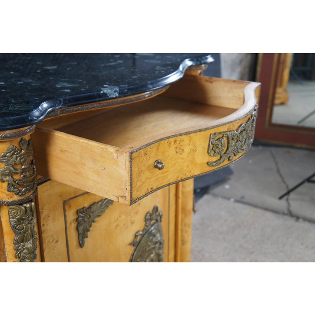 Brown Vintage French Empire Style Birdseye Maple Ormolu Sideboard Display Cabinet 69" For Sale - Image 8 of 14