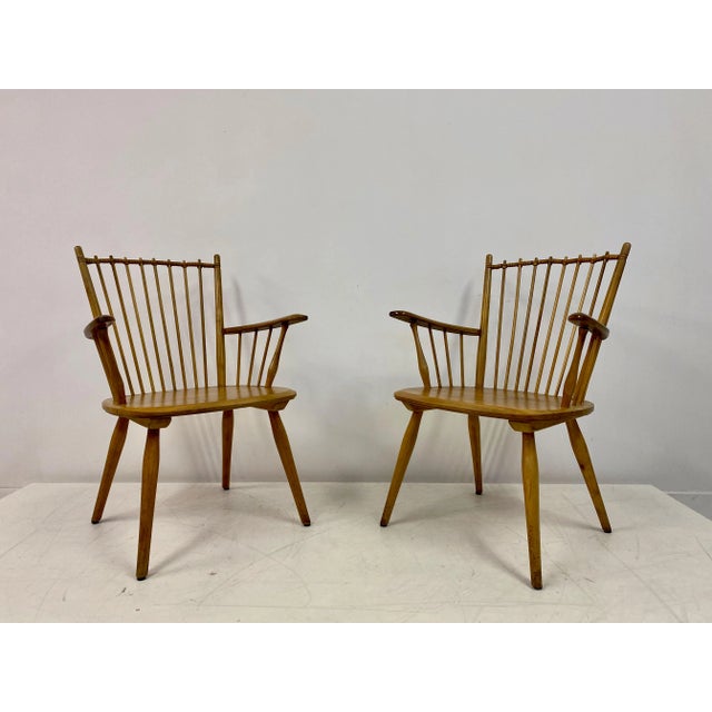 Tan Set of Cherry Wood Armchairs by Albert Haberer, 1950s For Sale - Image 8 of 17