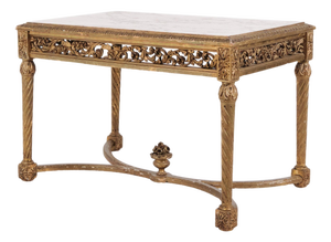 Antique Louis XVI Salon Table with Marble Top and Gilded Wood, 1850s