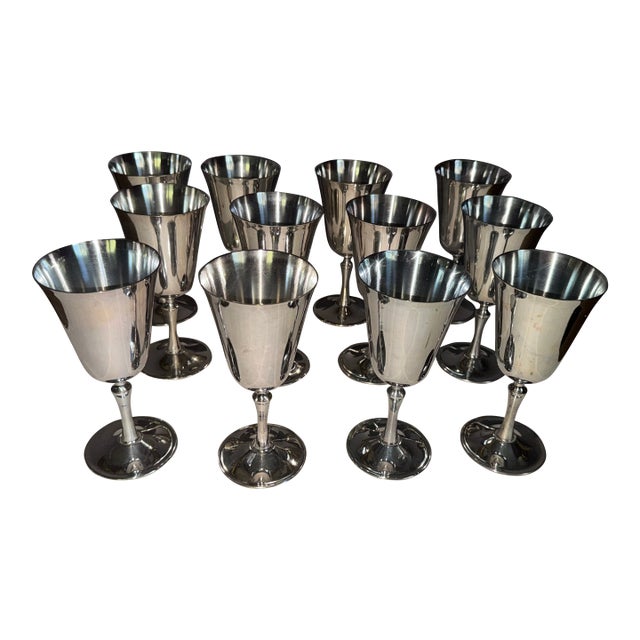 Vintage e.l. De Uberti Dul1 Silverplate Goblets Made in Italy Set of 12 For Sale