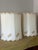 Vintage 1970s Hollywood Regency extra-large table lamps retailed by Sears, featuring opalescent glass fonts in the...