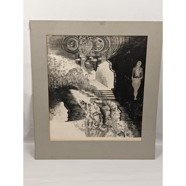 Original Pencil Signed Surrealist Etching on Paper, Dreamlike Symbolist Composition, Mid-20th Century For Sale - Image 12 of 18