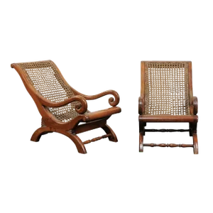 French 19th Century English Children's Chairs With Cane Backs and Seats - a Pair