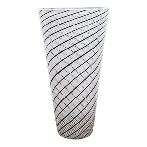 1950s Dino Martens 'Atrib.' Black & White Mezza Filigrana Murano Cylindrical Vase