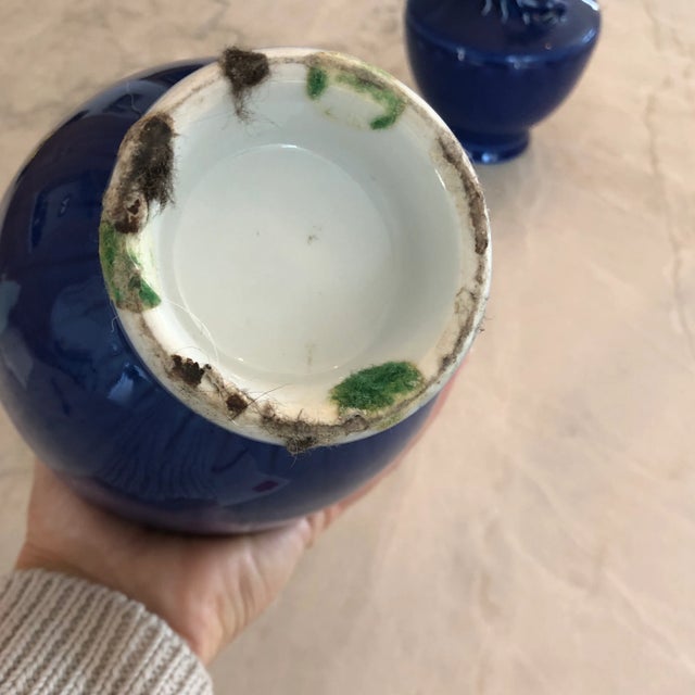 Mid 20th Century Asian Cobalt Vases With Crawling Dragon Detail - a Pair For Sale - Image 4 of 8