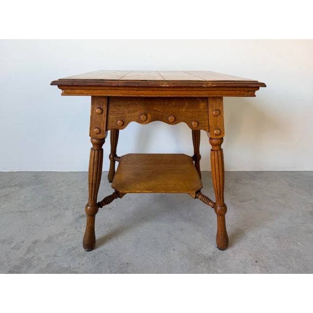 Antique French Farmhouse Turned Oak Wood Accent Table With Lower Shelf For Sale - Image 12 of 12