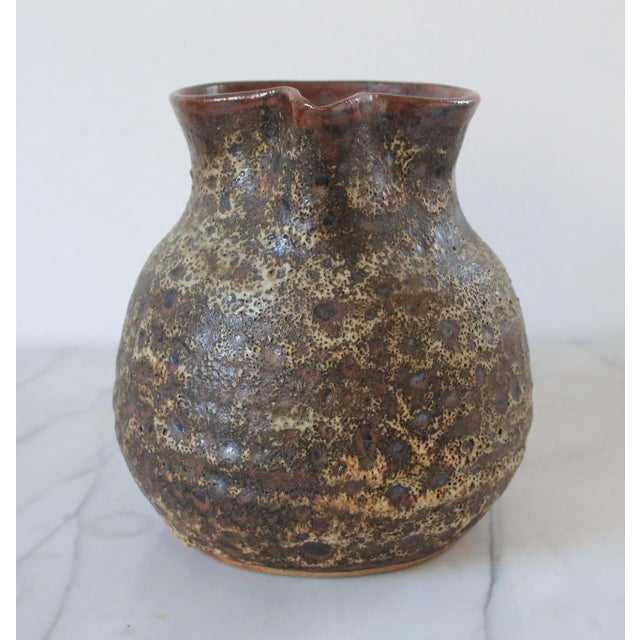 Mid-Century Modern Vintage Brown Studio Art Pottery Pitcher For Sale - Image 3 of 10