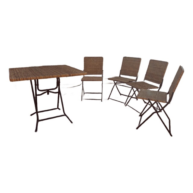 Vintage French Cafe Folding Dining Set Including 4 Chairs For Sale