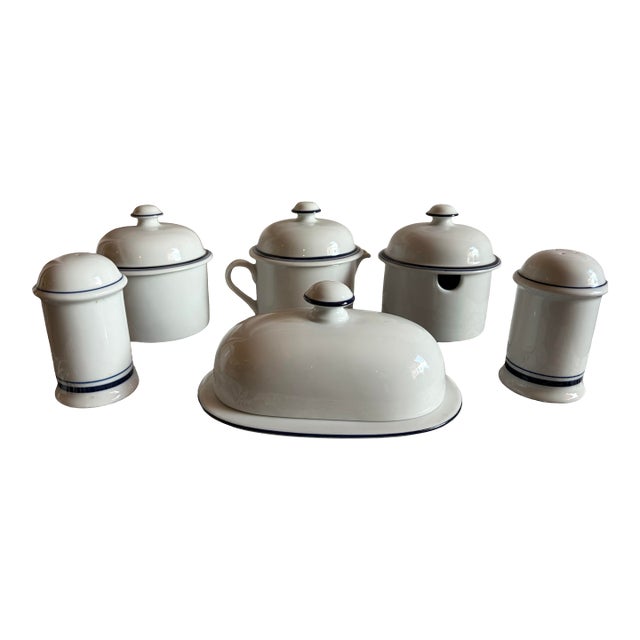 1970s Dansk Bistro Christianshavn White & Blue Hostess Set. For Sale