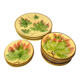 Antique German Majolica Hand Painted Group of 16 Pieces. Circa 1920's For Sale