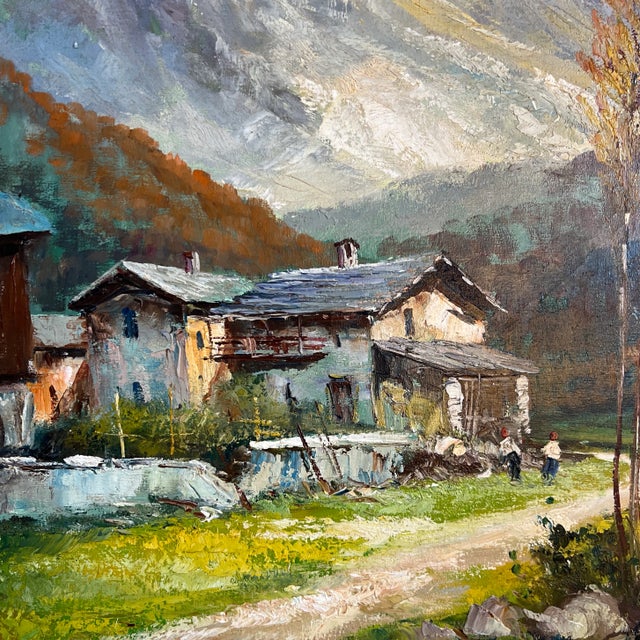 Oil on Canvas Made by Emilio Giuseppe Dossena Signed Framed Mountain Village For Sale - Image 4 of 8