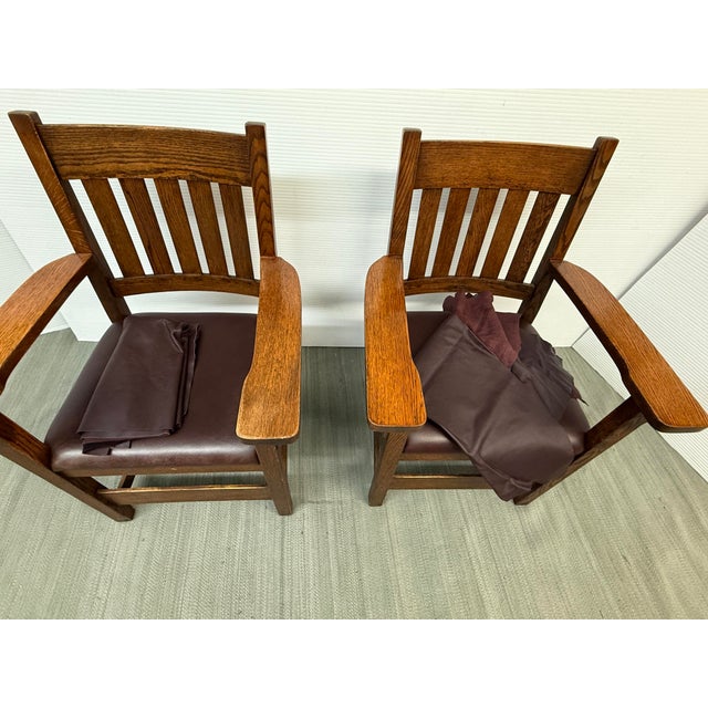 Arts & Crafts Mission Style Arm Chairs, Pair For Sale - Image 9 of 12