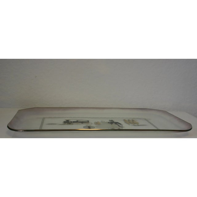 Black Mid-Century Large Iridescent Clear Glass Tray Black & Gold Victorian Scene For Sale - Image 8 of 10