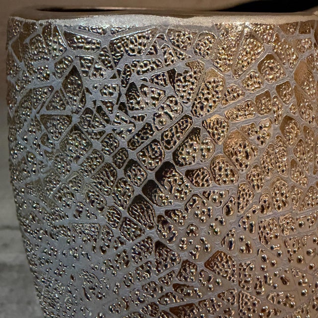 Contemporary Decorative Ceramic Decorative Vase Silver Texture For Sale In San Diego - Image 6 of 10