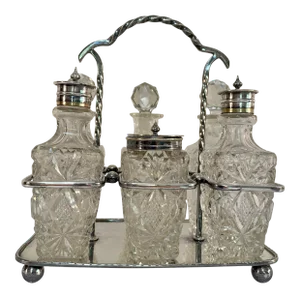 Antique English Style Silverplate Cut Crystal Cruet Set