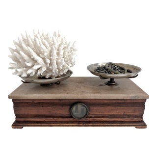 Late 19th C Apothecary Balance Scale Oak and Marble For Sale