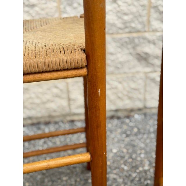 Late 20th Century Pair of Rush Seat Wood Bar Stools For Sale - Image 9 of 12