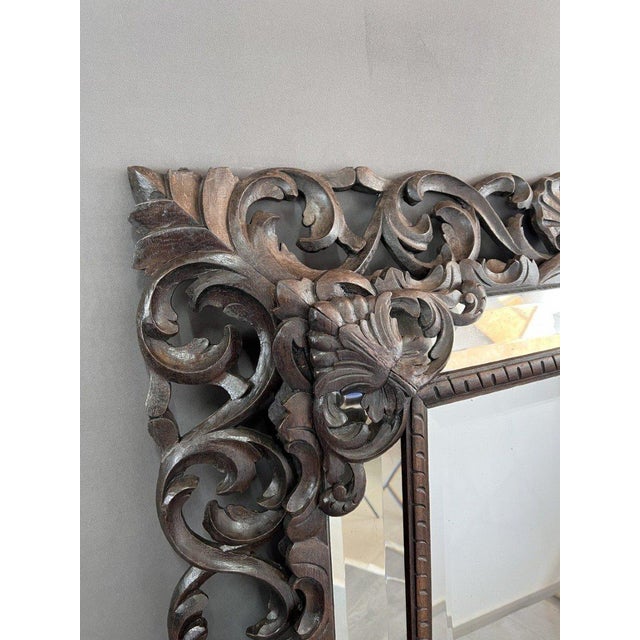 Large 19th Century Baroque Carved Wooden Mirror For Sale - Image 4 of 8