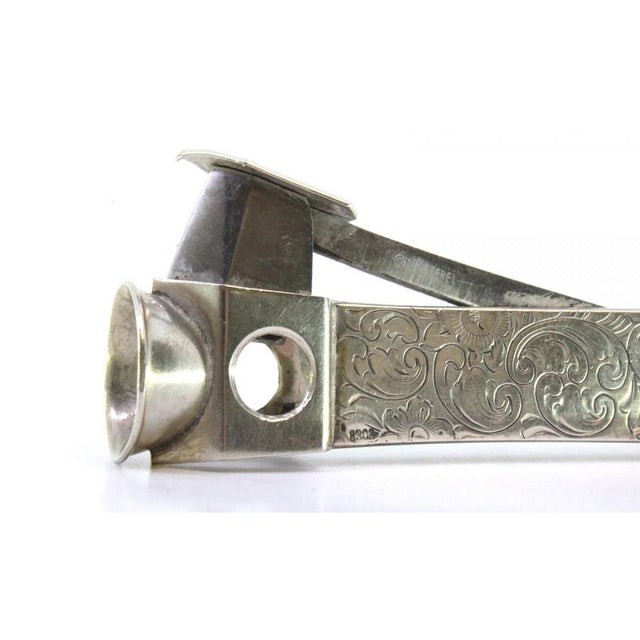 Silver Plated Cigar Cutter with Engraved Wreaths and Steel Interior For Sale - Image 4 of 8