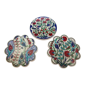 Turkish Iznik Style Ceramic Tiles Set of 3