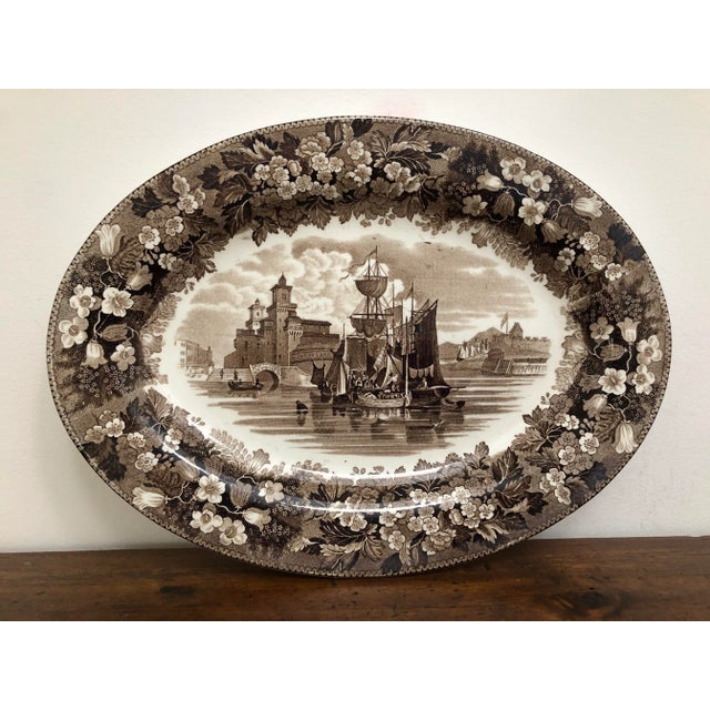 Two antique Wedgwood sepia transferware "Ferrara" pattern platters from the early to mid 1800s. One: 10 x 8 inches; the...