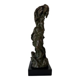 1950's George Koras Abstract Female Bronze Sculpture on Black Wood Base For Sale