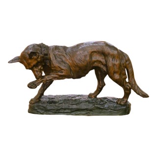 Early 20th Century French Animalier Bronze Hunt Dog Sculpture Signed T. Cartier For Sale