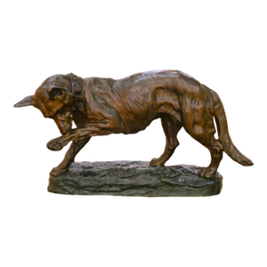 Early 20th Century French Animalier Bronze Hunt Dog Sculpture Signed T. Cartier