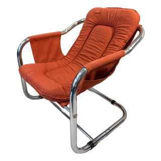 Pair (2) of 1970s Mid-Century Modern Attributed Vecta Zermatt Chrome and Canvas Sling Chairs For Sale