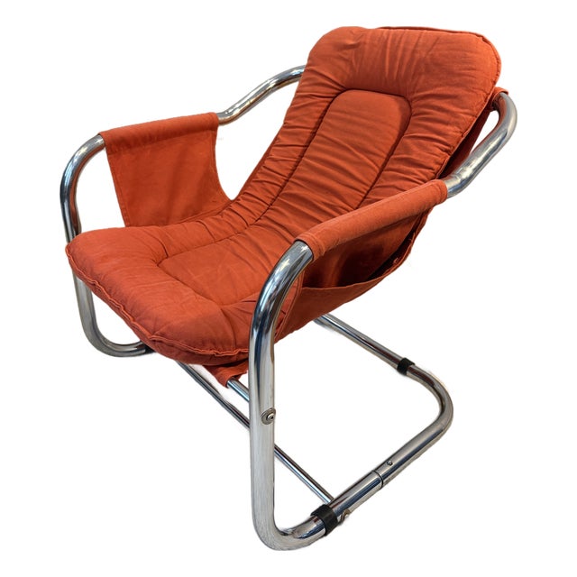 Pair (2) of 1970s Mid-Century Modern Attributed Vecta Zermatt Chrome and Canvas Sling Chairs For Sale