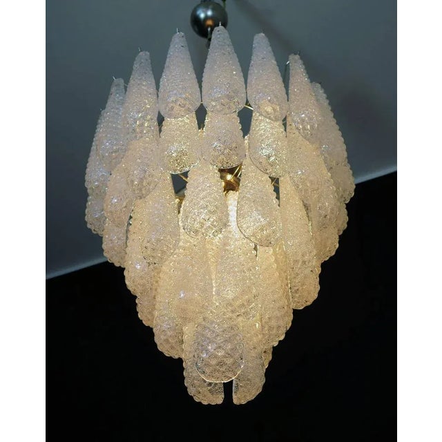 Huge Italian vintage Murano chandelier made up of 52 glass petals (transparent crystal, smooth outside, with crystal...
