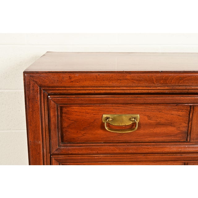 Thomasville Mid-Century Modern Hollywood Regency Campaign Walnut Highboy Dresser, 1970s For Sale - Image 9 of 17
