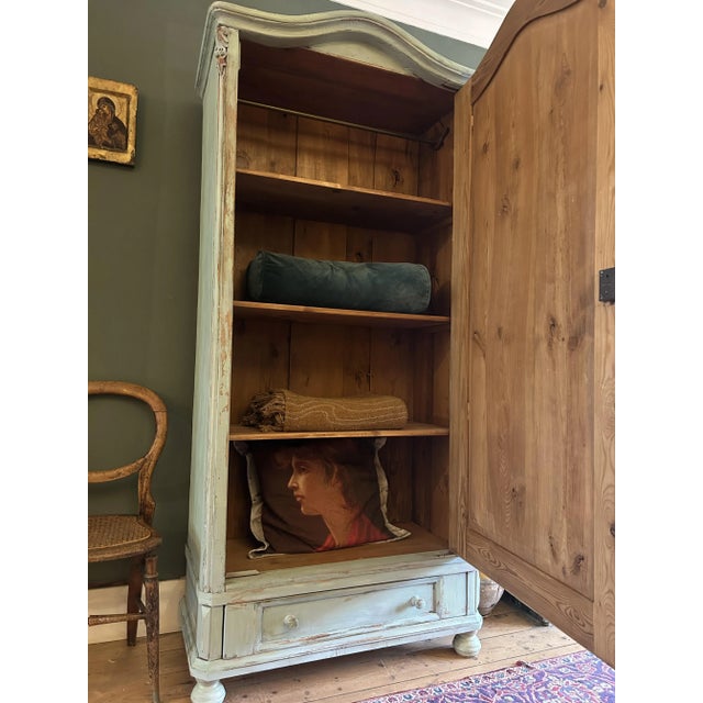 Vintage Painted Pine Linen Press with Inlaid Chinoiserie, 1890s For Sale - Image 6 of 10