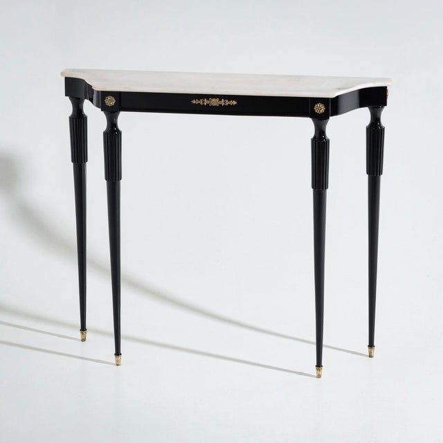 Mid-20th Century Black Console Table with White Stone Top, Italy For Sale - Image 11 of 18