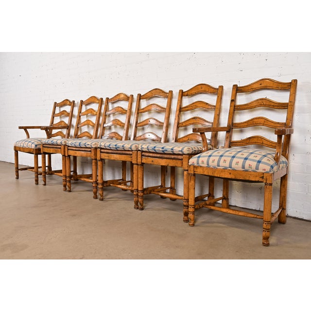 Guy Chaddock English Country Rustic Carved Maple Ladder Back Dining Chairs, Set of Six For Sale - Image 13 of 13