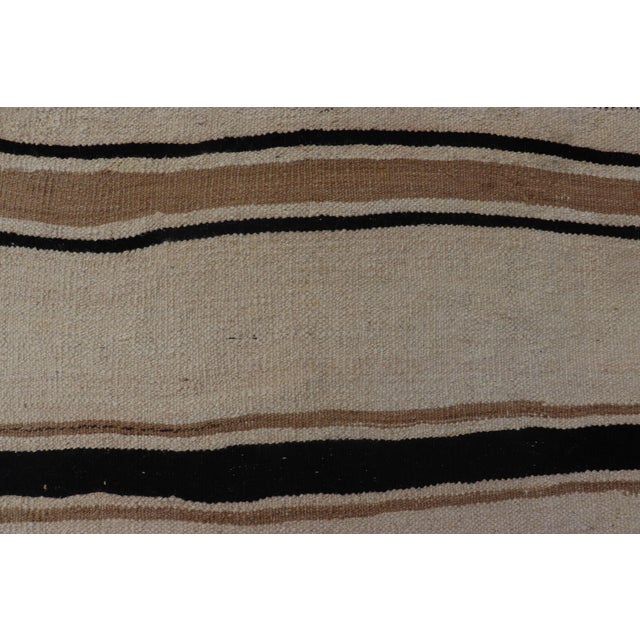 Mid 20th Century Turkish Vintage Kilim Rug With Ivory Field and Warm Brown Stripes For Sale - Image 5 of 12
