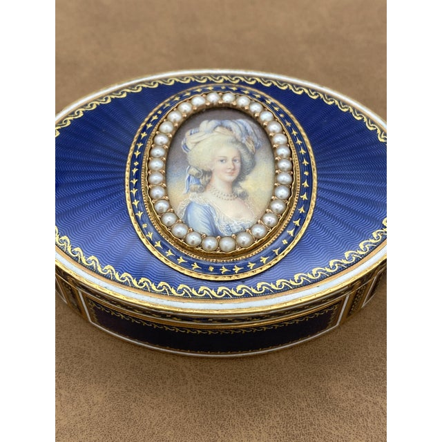 Oval 18k gold snuffbox with a miniature depicting marie antoinette, queen consort of louis xvi, based on the famous...