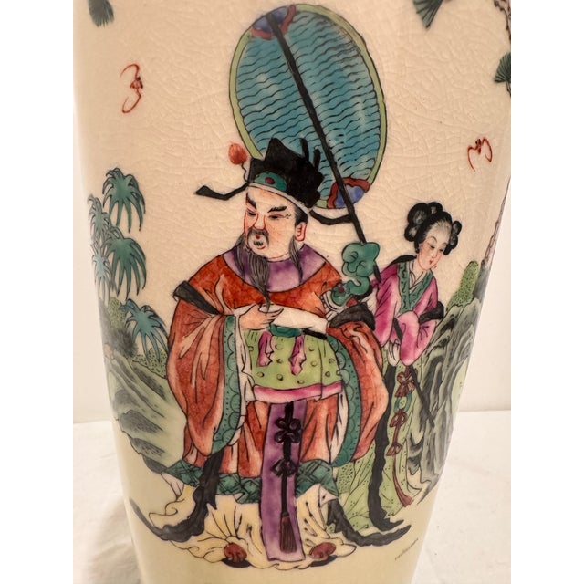 Mid-20th Century Chinese Famille Rose Porcelain Vase Lamp With Figures For Sale In Nashville - Image 6 of 12