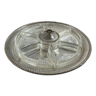 Vintage Cut Crystal and Silver Plated Appetizer Tray, 1960s For Sale