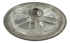 Vintage Cut Crystal and Silver Plated Appetizer Tray, 1960s