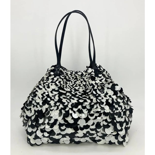 Contemporary Valentino Black and White Paillette Sequin Tote For Sale - Image 3 of 12