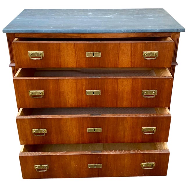 English Navy Military Chest of Drawers with Marble Top, 1960s For Sale - Image 4 of 8
