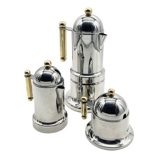 Vintage Coffee Set in Stainless Steel with Gold Finish, 1980s, Set of 3 For Sale