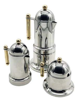 Vintage Coffee Set in Stainless Steel with Gold Finish, 1980s, Set of 3
