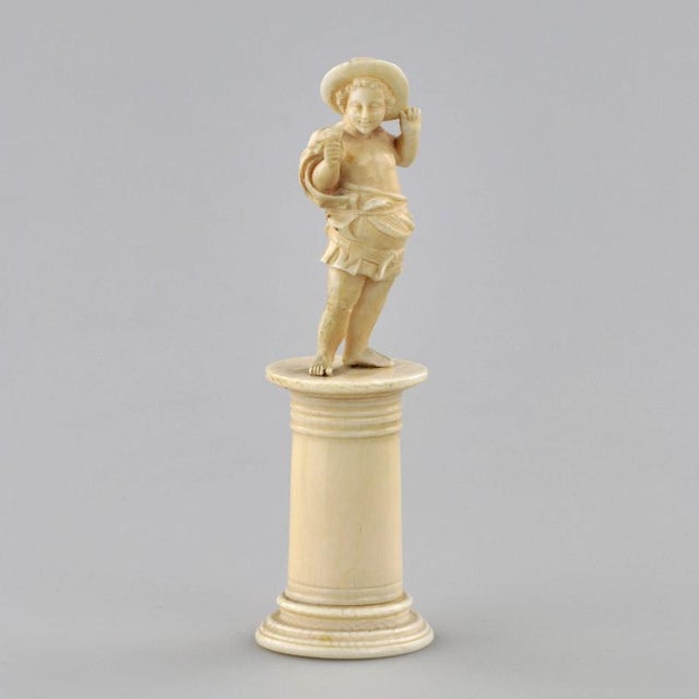 Carved Ivory Figurine of Boy with Bird, 1800s For Sale - Image 7 of 7