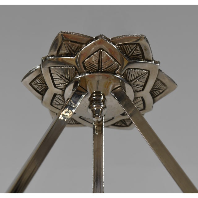 Metal French Art Deco Pendant Light by Eddé Dannhauser 1930 France For Sale - Image 7 of 10